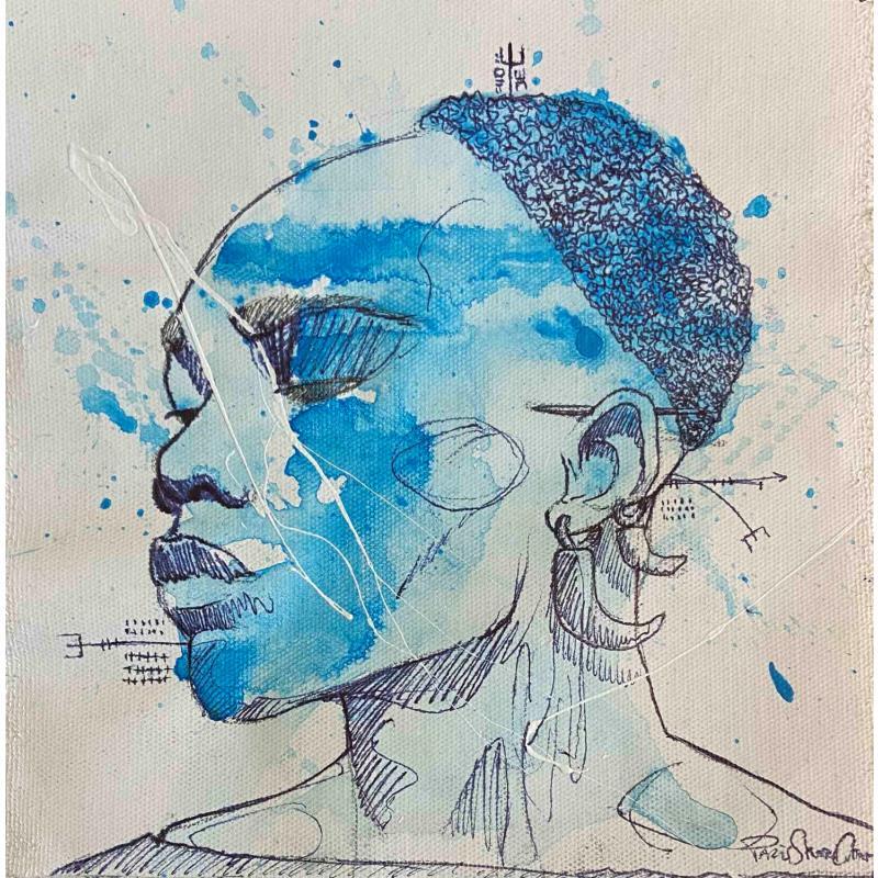 Peinture Bantu par Paris Sketch Culture | Tableau Art naïf Portraits Minimaliste Noir & blanc Acrylique