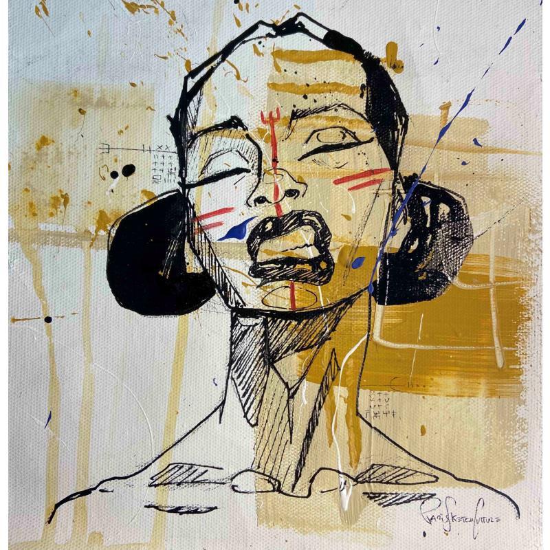 Painting Dressy by Paris Sketch Culture | Painting Naive art Portrait Minimalist Black & White Acrylic