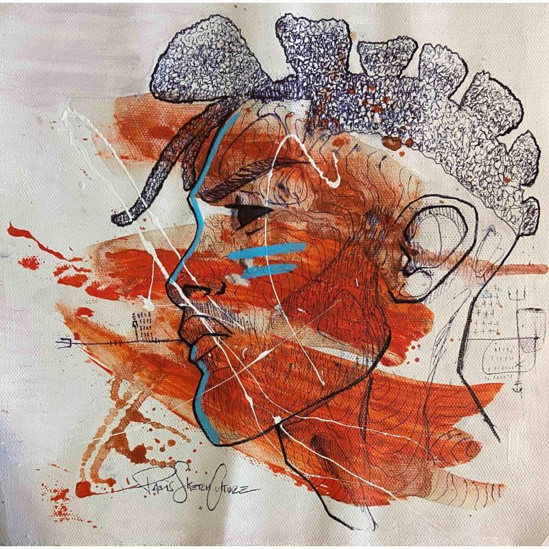 Peinture Gladiator par Paris Sketch Culture | Tableau Art naïf Portraits Minimaliste Noir & blanc Acrylique