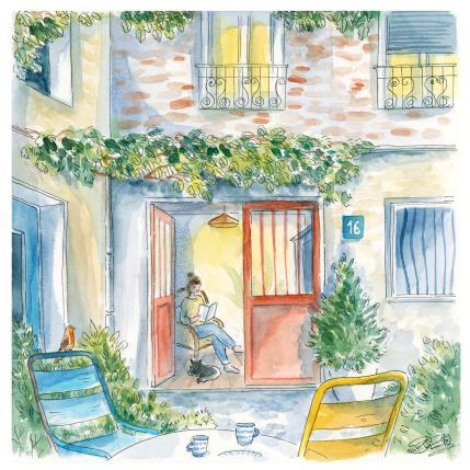 Painting Lecture cachée by Balme Delphine | Painting Naive art Watercolor Life style