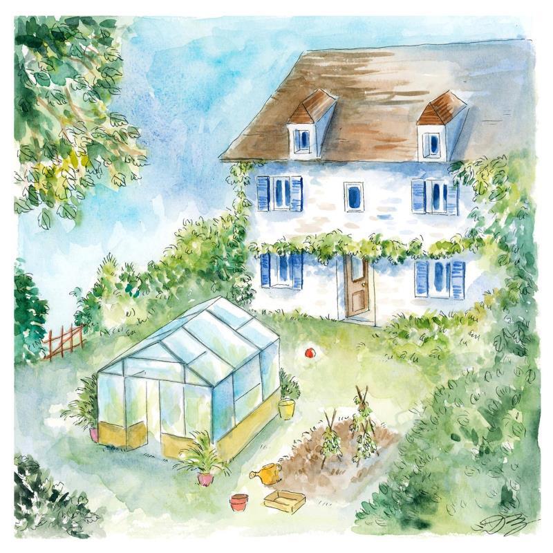 Painting Potager campagne by Balme Delphine | Painting Naive art Landscapes Life style Watercolor