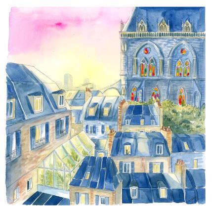 Gemälde Paris en secret von Balme Delphine | Gemälde Naive Kunst Aquarell Alltagsszenen, Urban