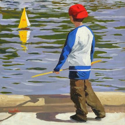 Peinture Yellow Boat par Brooksby | Tableau Figuratif Huile Scènes de vie, Urbain
