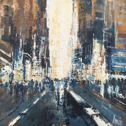 Pintura Night in New York por Dessein Pierre | Pintura Impressionism Aceite Urbano