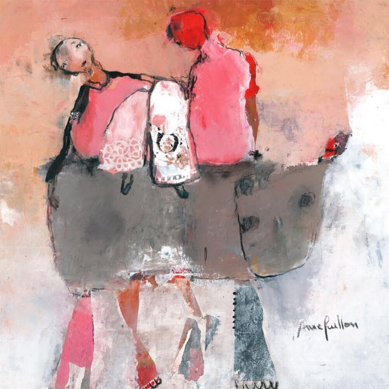 Gemälde Echappée en rose von Guillon Anne | Gemälde Figurativ Alltagsszenen