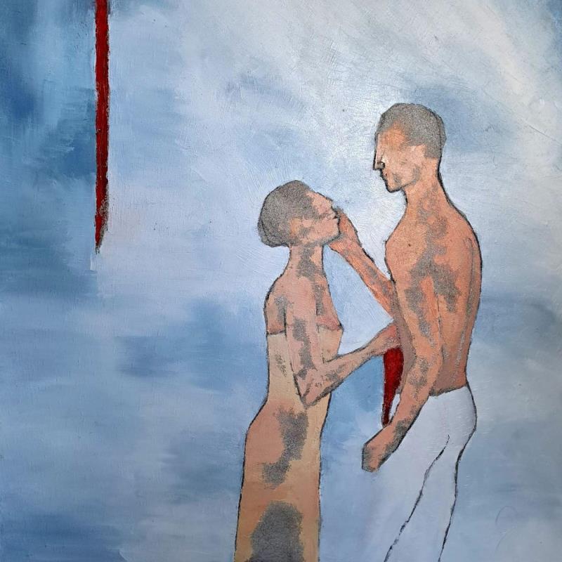 Painting La caresse by Malfreyt Corinne | Painting Figurative Life style Nude Oil