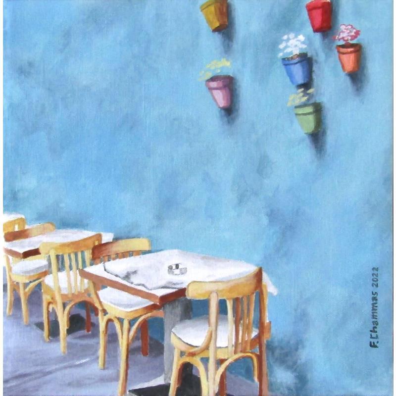 Peinture Blue Wall Tavern par Chammas Fady | Tableau Figuratif