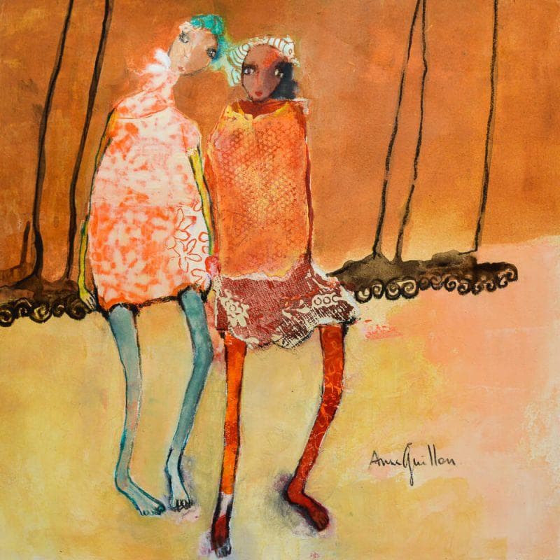 Gemälde Caresse solaire von Guillon Anne | Gemälde Figurativ Alltagsszenen