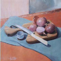 Painting Nature morte avec oignon by Parisotto Alice | Painting Figurative Oil Still-life