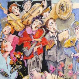 Peinture La nuit du Big Band par Garilli Nicole | Tableau Figuratif scènes de vie