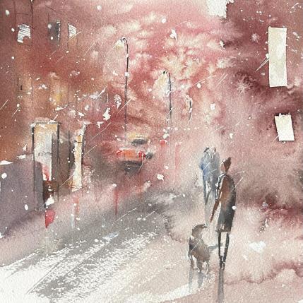 Painting Blizzard in city by Khomyakova Liliya | Painting Figurative Watercolor Pop icons, Urban