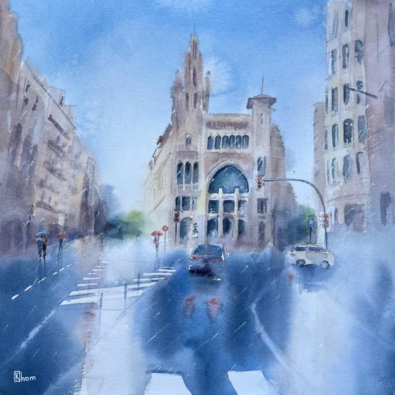 Gemälde Rainy day in Barcelona von Khomyakova  Liliya  | Gemälde Figurativ Urban Aquarell