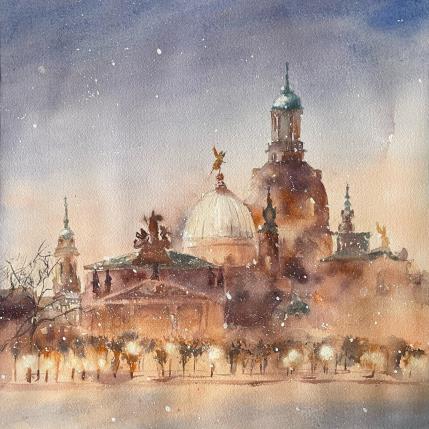 Painting Dresden winter evening by Khomyakova Liliya | Painting Figurative Watercolor Urban