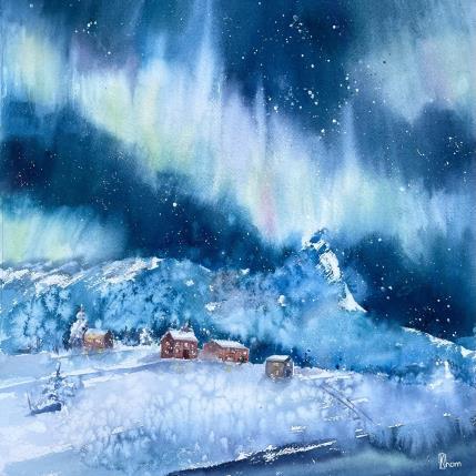 Painting Northern lights by Khomyakova Liliya | Painting Figurative Watercolor Landscapes