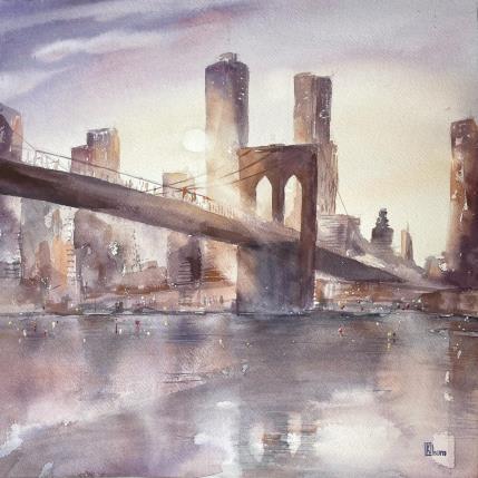 Painting Brooklyn Bridge by Khomyakova Liliya | Painting Figurative Watercolor Landscapes