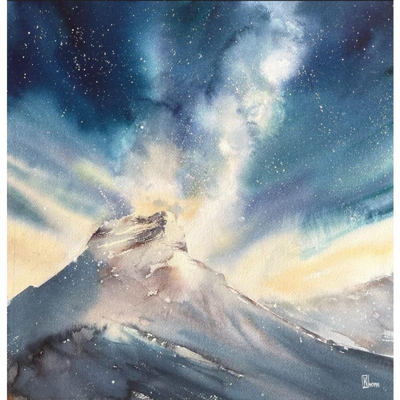 Painting Mont Aiguille night by Khomyakova Liliya | Painting Watercolor