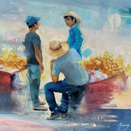 Peinture Les vendeurs de mangues par Jung François | Tableau Figuratif Huile Scènes de vie