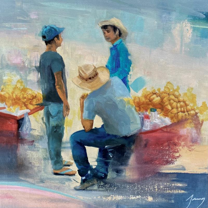 Peinture Les vendeurs de mangues par Jung François | Tableau Figuratif Scènes de vie Huile