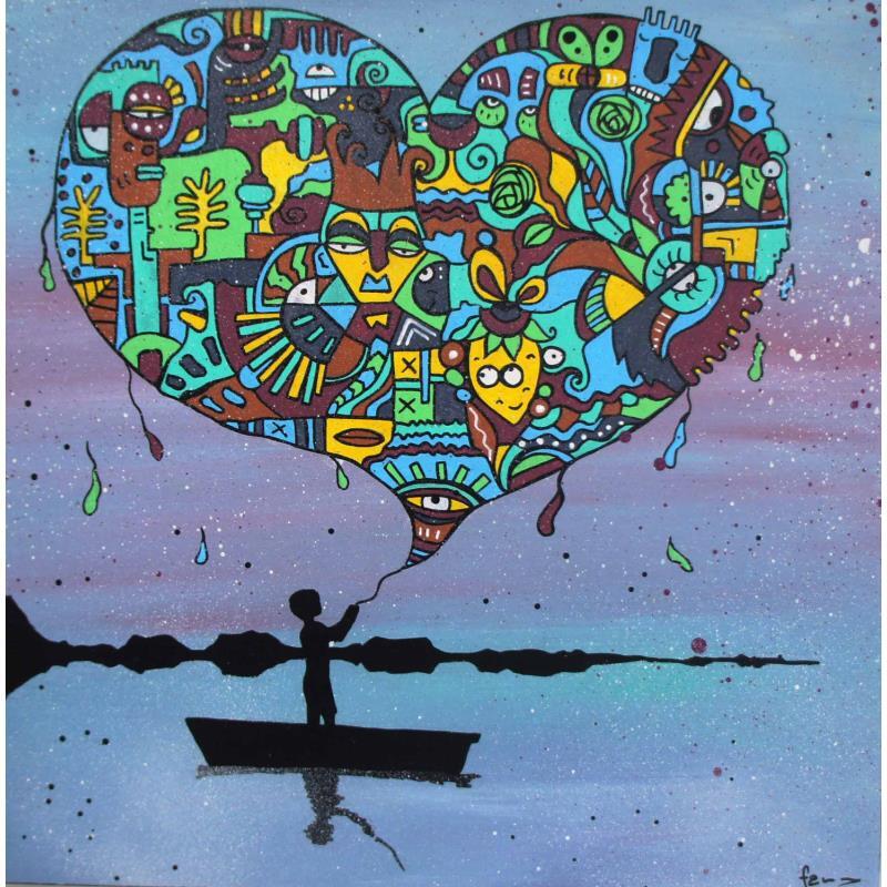 Gemälde Cœur à prendre von Fanny | Gemälde Art brut Landschaften Holz