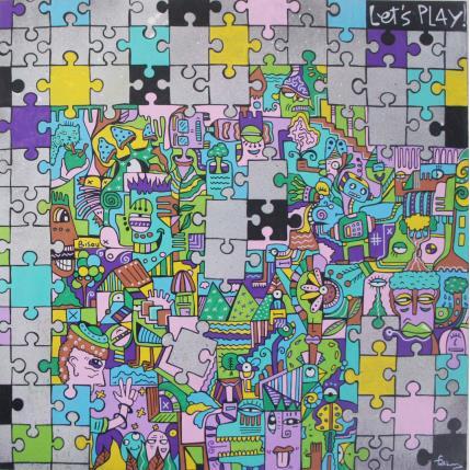 Gemälde Let's Play von Fanny | Gemälde Art brut Holz