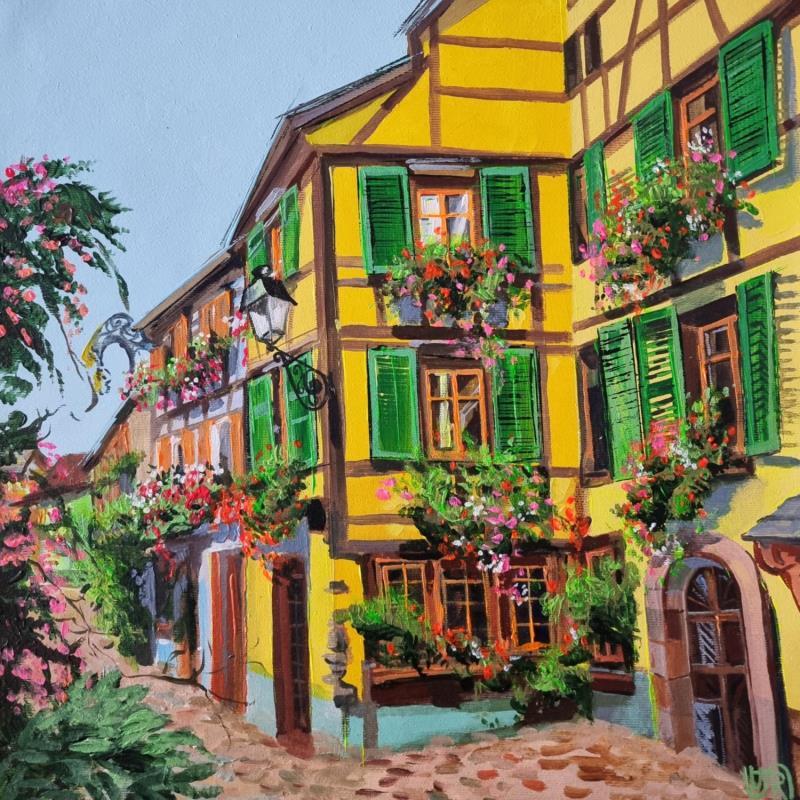 Gemälde Yellow house von Rasa | Gemälde Naive Kunst Urban Acryl