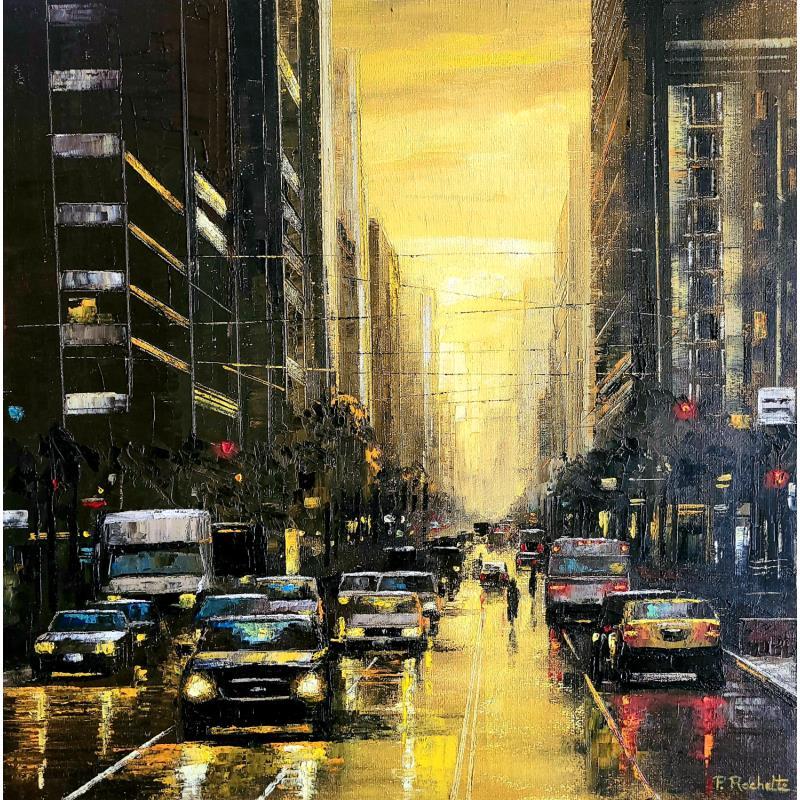 Painting Golden sky by Rochette Patrice | Painting Figurative Urban Oil
