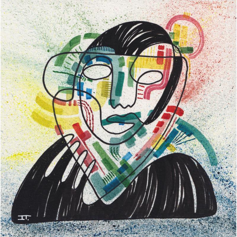 Painting -Bouffon by Detovart | Painting Figurative Portrait Music Watercolor Posca