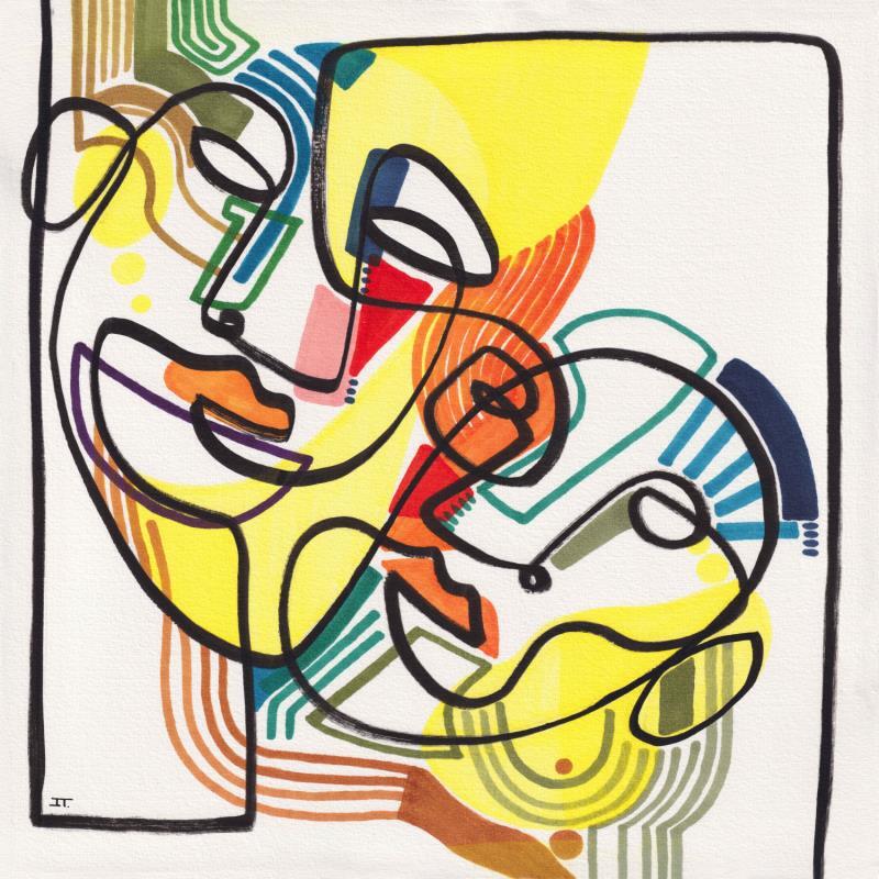 Painting -El beso by Detovart | Painting Raw art Portrait Urban Life style Ink