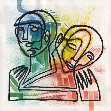 Painting -El abrazo by Detovart | Painting Raw art Posca, Watercolor Nature, Portrait, Urban