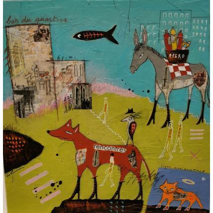 Peinture 6 p.m. Apéro par Colin Sylvie | Tableau Art Singulier Acrylique, Collage, Pastel Animaux
