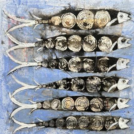 Peinture Les poissons bleus par Colombo Cécile | Tableau Figuratif Acrylique, Pastel animaux