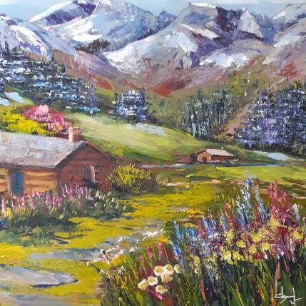 Painting Chalet fleuri by Degabriel Véronique | Painting Figurative Acrylic, Oil Landscapes