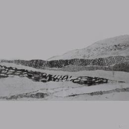 Peinture #28 from the series The Land Seems Inhabited to Them par Sousa de Sousa Bárbara | Tableau Abstrait Collage minimaliste, noir & blanc, Paysages