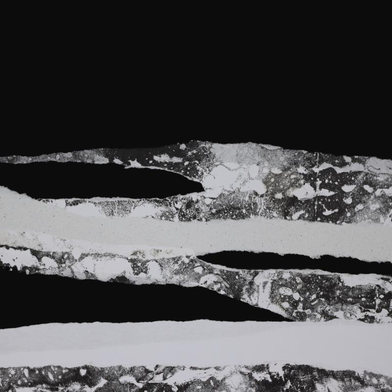 Peinture #15 from the series The Land Seems Inhabited to Them  par Sousa de Sousa Bárbara | Tableau Abstrait Paysages Minimaliste Noir & blanc Huile Collage