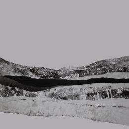Peinture #37 from the series The Land Seems Inhabited to Them par Sousa de Sousa Bárbara | Tableau Abstrait Collage Minimaliste, Noir & blanc, Paysages