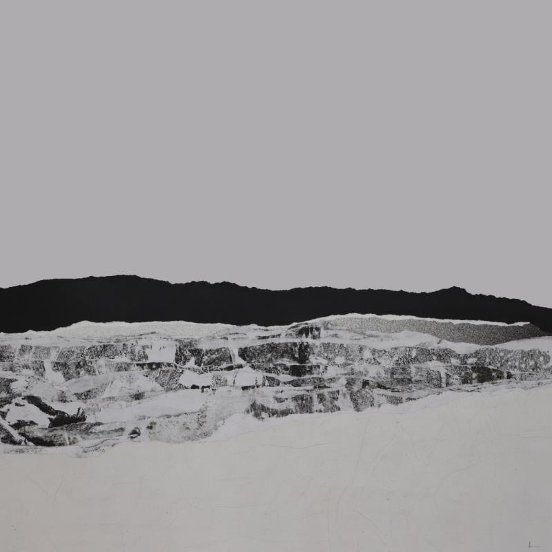 Peinture #40 from the series The Land Seems Inhabited to Them  par Sousa de Sousa Bárbara | Tableau Abstrait Paysages Minimaliste Noir & blanc Collage