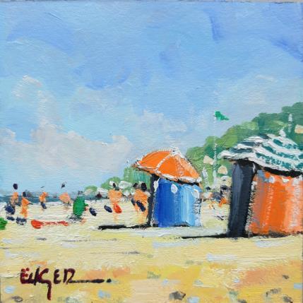 Painting LA PLAGE A TROUVILLE by Euger | Painting Figurative Oil Landscapes, Life style, Marine