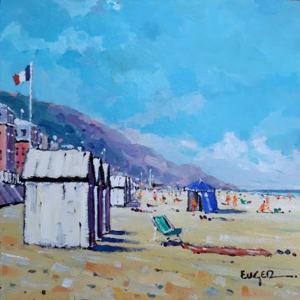 Peinture LES CABINES DE PLAGE A VILLERS SUR MER par Euger | Tableau Figuratif Huile Marine, Paysages, Scènes de vie