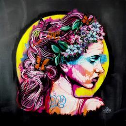 Peinture La Femme aux Papillons par Sufyr | Tableau Street Art Acrylique, Graffiti Icones Pop