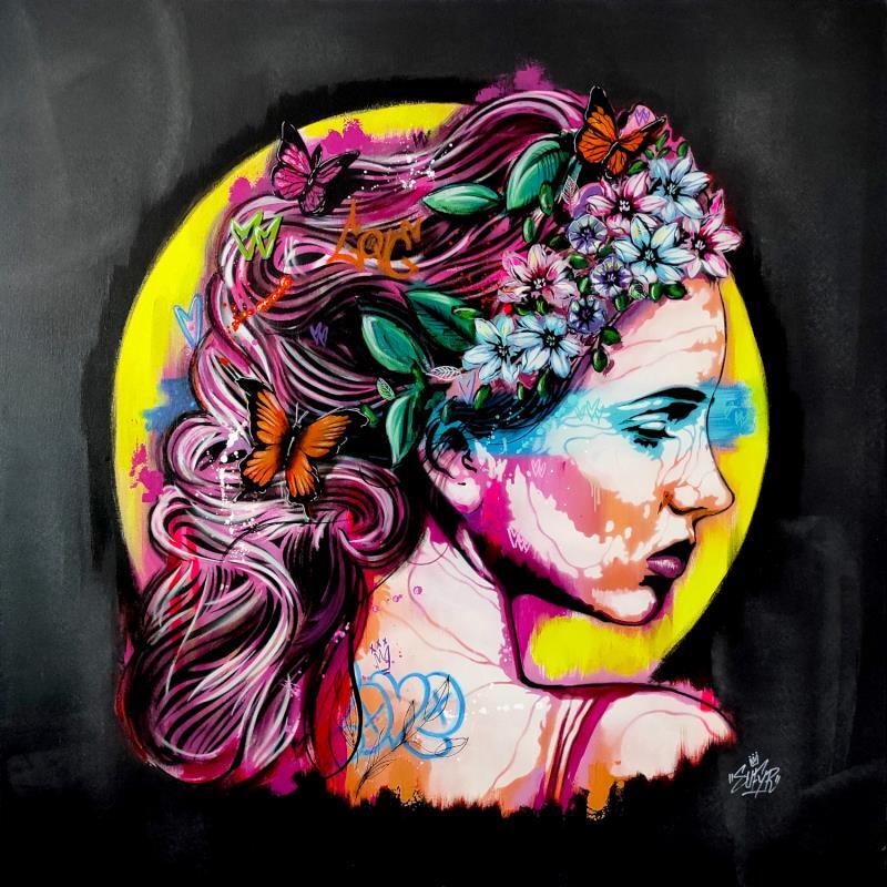 Gemälde La Femme aux Papillons von Sufyr | Gemälde Street art Pop-Ikonen Graffiti Acryl