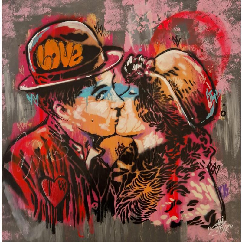 Gemälde Chaplin the kiss  von Sufyr | Gemälde Street art Graffiti Acryl