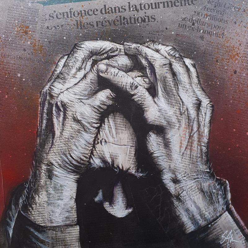 Peinture Bad news par S4m | Tableau Street Art Portraits Carton Acrylique Collage Pastel
