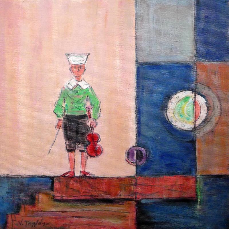 Painting Musician by Tryndyk Vasily | Painting Figurative Minimalist Oil