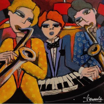 Peinture Piano et saxo par Fauve | Tableau Figuratif Acrylique, Bois Scènes de vie