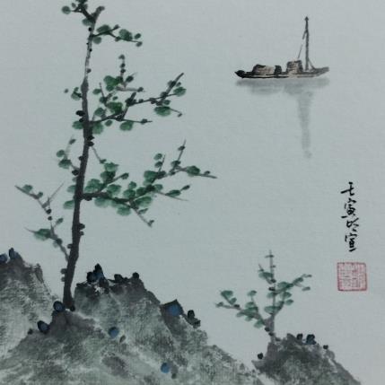 Painting Boat on lake by Du Mingxuan | Painting Figurative Ink, Watercolor Landscapes, Life style, Nature