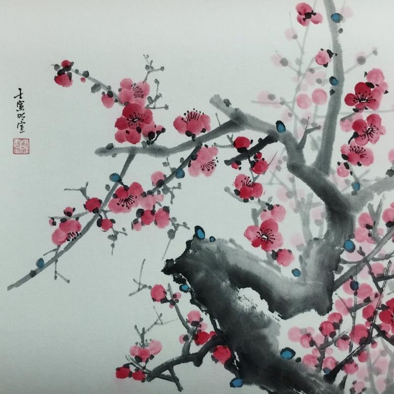 Gemälde Red blossom von Du Mingxuan | Gemälde Figurativ Landschaften Natur Aquarell Tinte