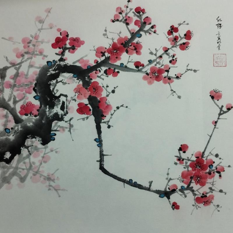 Painting Red blossom by Du Mingxuan | Painting Figurative Landscapes Nature Watercolor Ink