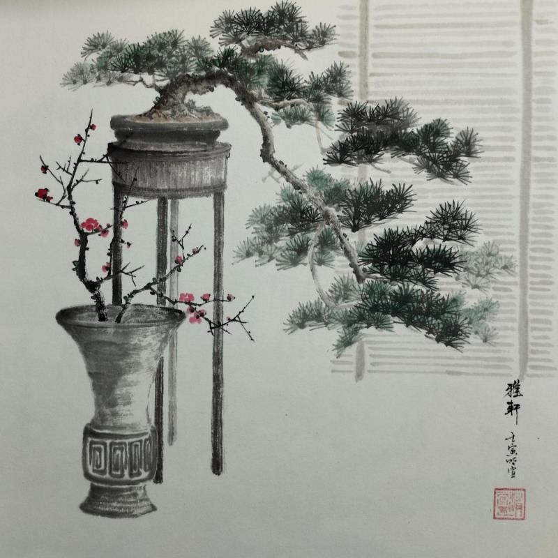 Peinture Bonsai and vase par Du Mingxuan | Tableau Figuratif Natures mortes Aquarelle Encre