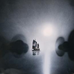 Peinture Be with me par Rey Julien | Tableau Figuratif Acrylique, carton noir & blanc, Paysages