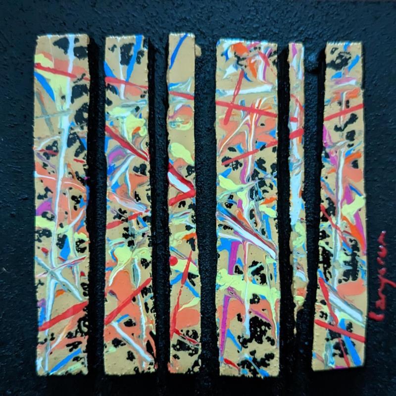 Peinture Bc6 ocre oblique par Langeron Luc | Tableau Abstrait Bois Acrylique Résine